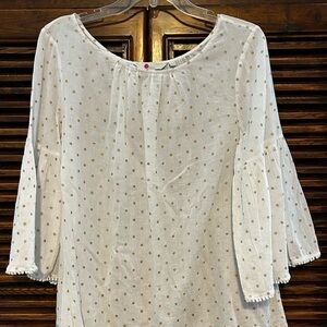 Boden Tilda polka dot white and gold top peplum sleeve women’s 10 regular